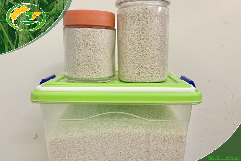 Bảo quản gạo trong các khay hộp nhựa.